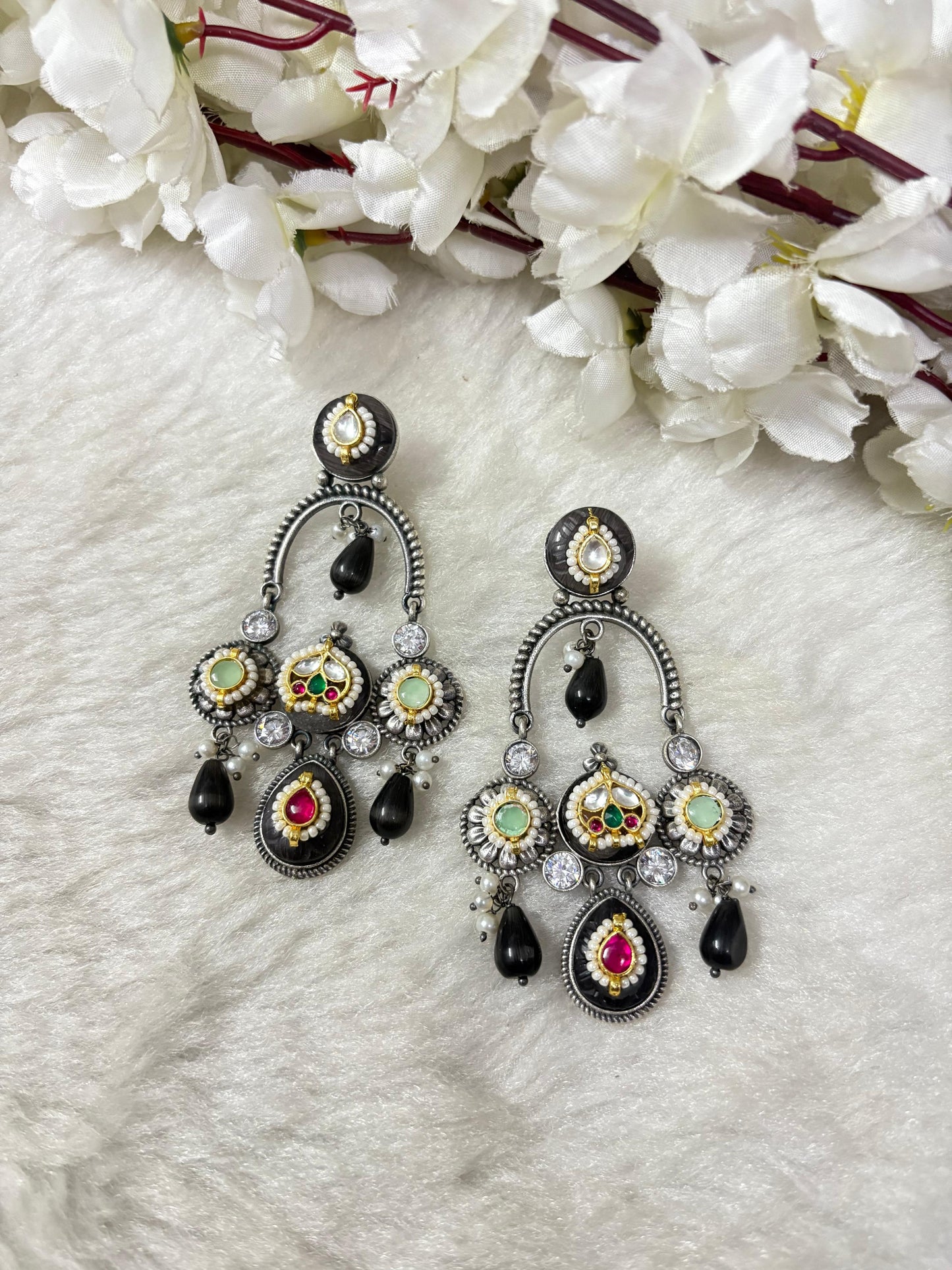 Paneri Pachi Kundan Chandbali Earrings | Brass Base | Premium Pachi Work | Festive & Wedding Jewellery