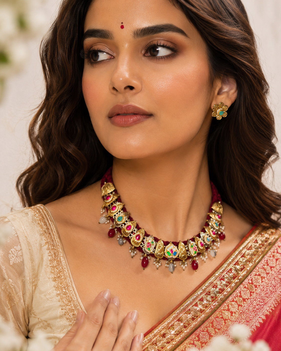 Rangashree Kundan Fusion Thread SLA Necklace Set with Earrings | Budget Heritage Jewellery for Women