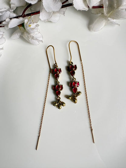 Pushparaga Apala Polish Kundan Sui Dhaga Earrings – Lotus Drop Threader Earrings with Ghungroo for Women