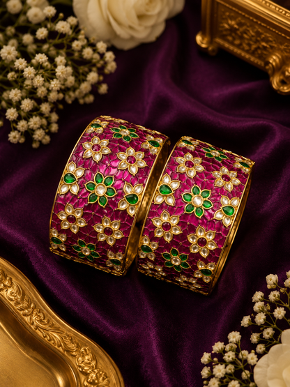 Pushparaga Original Pacchi Kundan Broad Kada Pair with 22K Gold Polish | Luxury Bridal Bangles