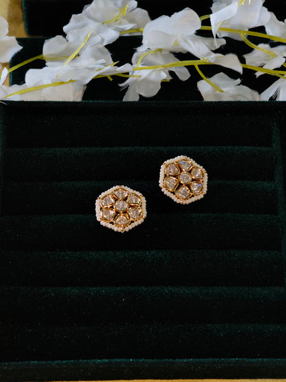 Yashvini Pacchi Kundan Polki Pearl Stud Earrings Elegant Festive Occasion Jewellery | Premium Indian Jewellery