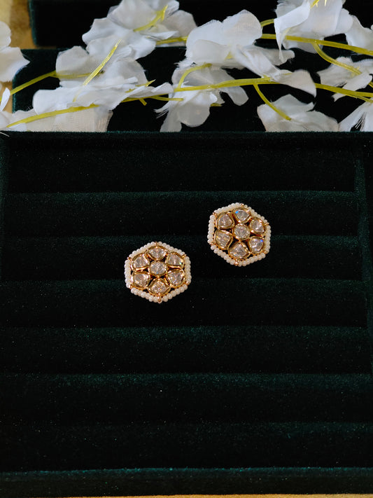 Yashvini Pacchi Kundan Polki Pearl Stud Earrings Elegant Festive Occasion Jewellery | Premium Indian Jewellery
