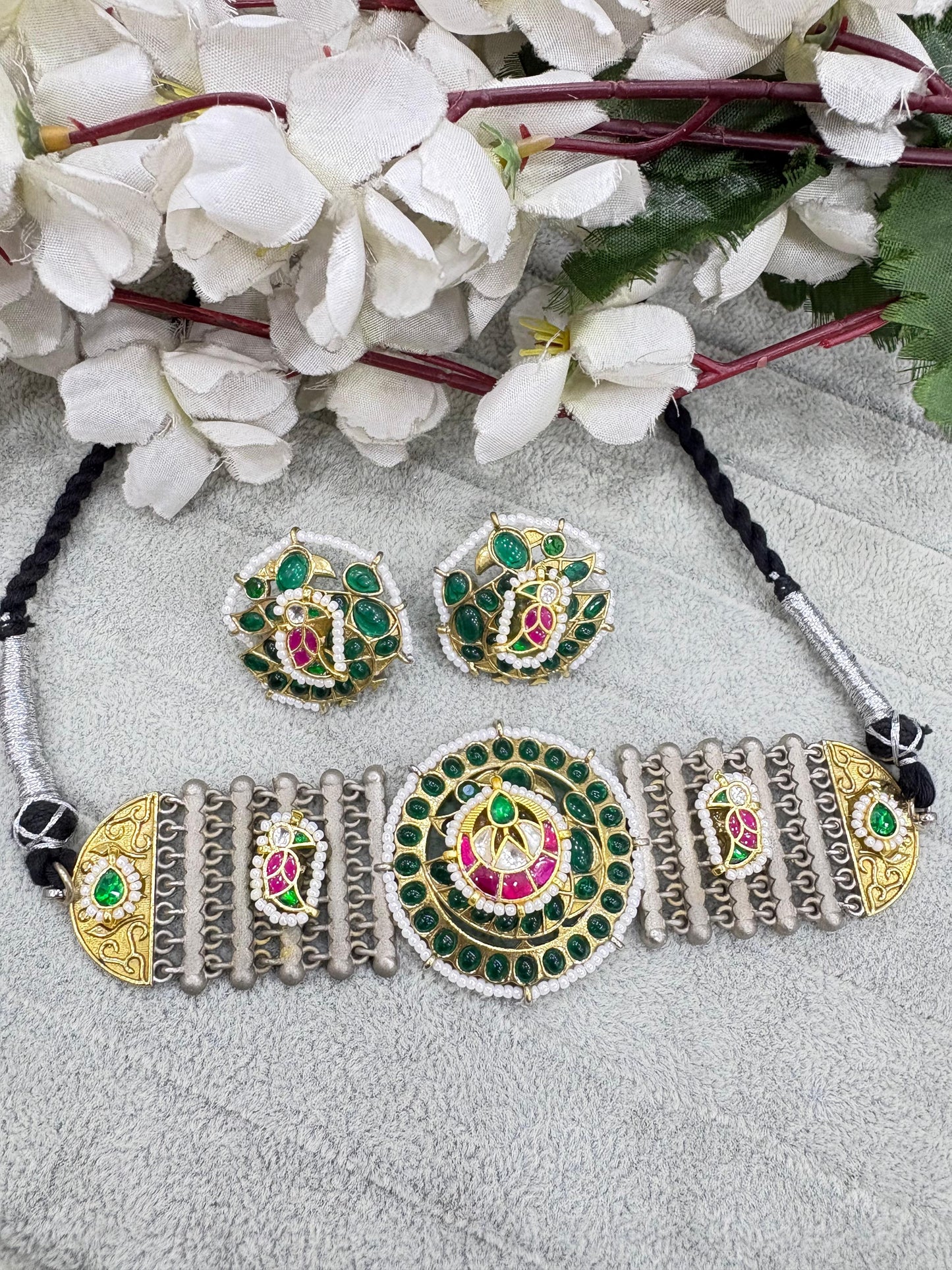 Rangika Dualtone SLA Kundan Fusion Necklace with Earrings | Navratri & Festive Jewellery