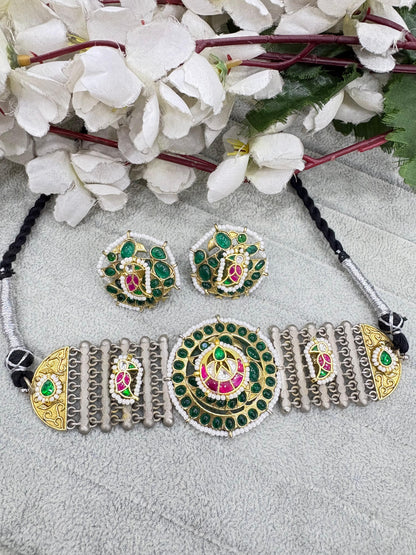 Rangika Dualtone SLA Kundan Fusion Necklace with Earrings | Navratri & Festive Jewellery