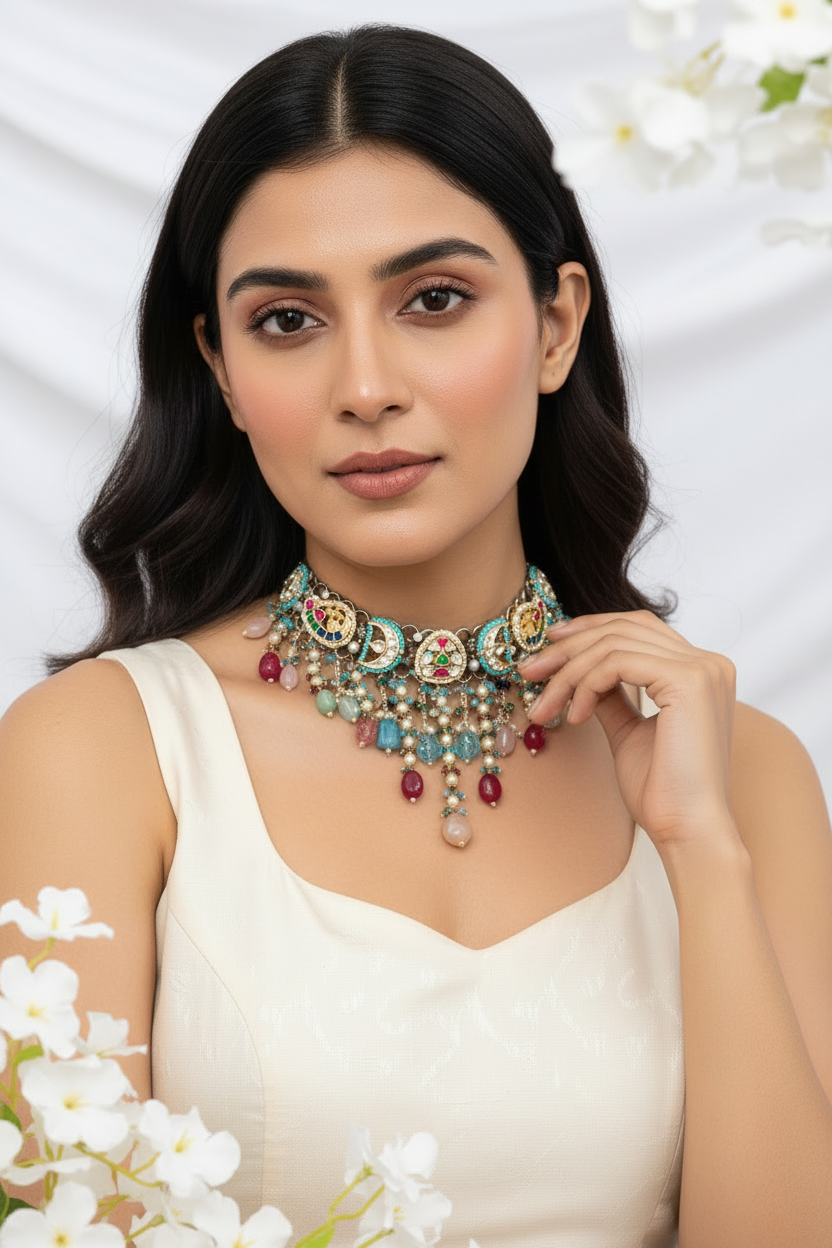 RangMahal Statement Choker | Premium Multicolor Pacchi Kundan Necklace | Festive & Wedding Jewellery