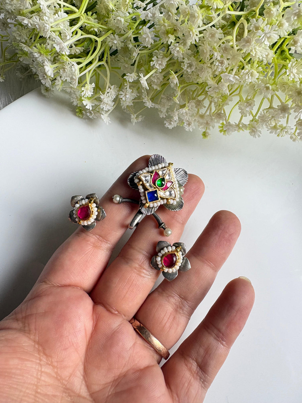 Nayantara SLA Kundan Fusion Adjustable Ring | Multicolour Statement Ring