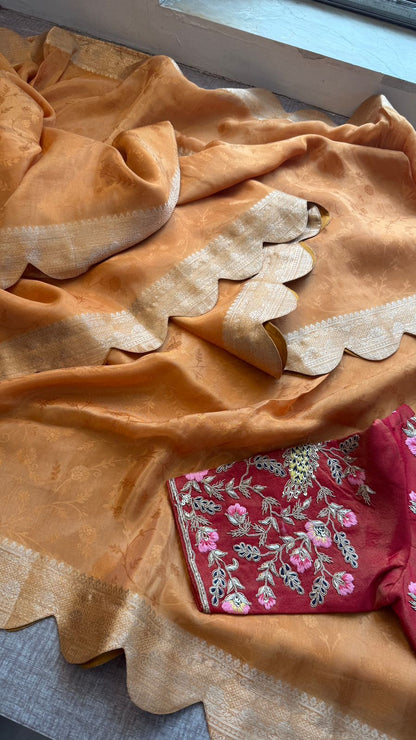 Pure Cosmo Munga Silk Saree with Zardozi & Pearl Work | Luxury Ethnic Wear