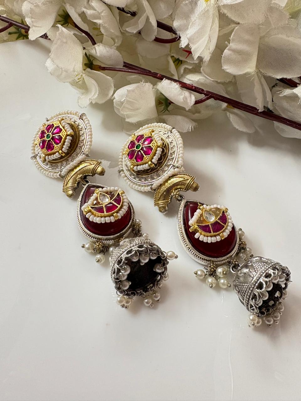 Dualtone Kundan Stone Jhumka Earrings