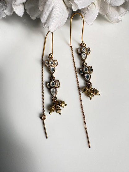 Pushparaga Apala Polish Kundan Sui Dhaga Earrings – Lotus Drop Threader Earrings with Ghungroo for Women