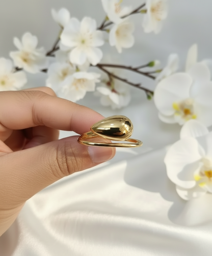 AuraProof Teardrop Ring | Anti-Tarnish 18K Gold Plated Open Ring | Waterproof 316L Stainless Steel