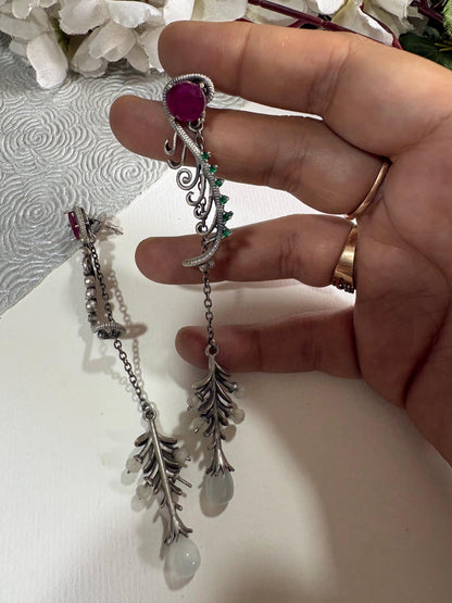 Vine Mist Stone Crystal Long Statement Earrings for Women Online