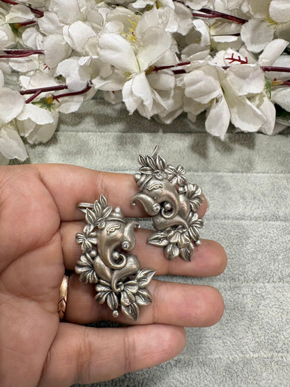 Vighnaraj Gajmukhi Ganesha Earcuff Cum Bugadi | Oxidised Silver Look Traditional Jewellery