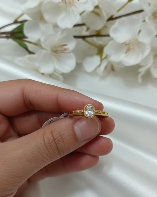 Opuline Oval Aura Anti-Tarnish Gold Ring | Premium Oval CZ