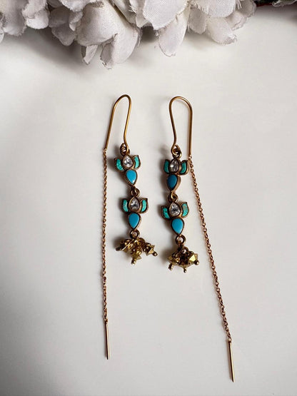 Pushparaga Apala Polish Kundan Sui Dhaga Earrings – Lotus Drop Threader Earrings with Ghungroo for Women