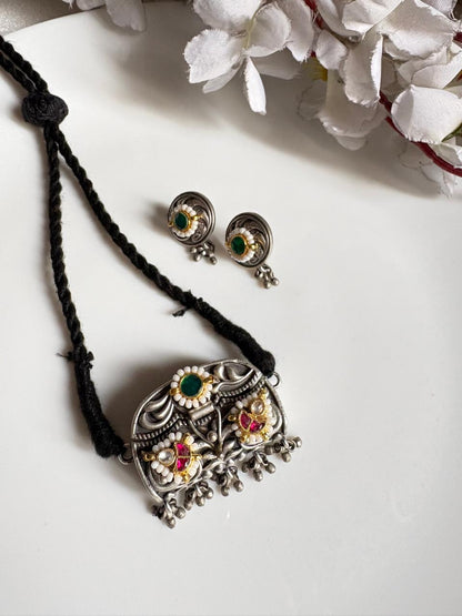 Rajasi Long SLA Thread Necklace with Kundan Fusion and Earrings | Indian Ethnic Jewellery Set