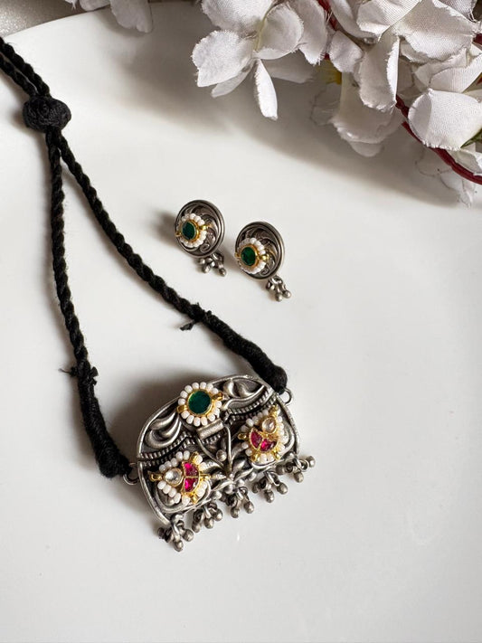 Rajasi Long SLA Thread Necklace with Kundan Fusion and Earrings | Indian Ethnic Jewellery Set