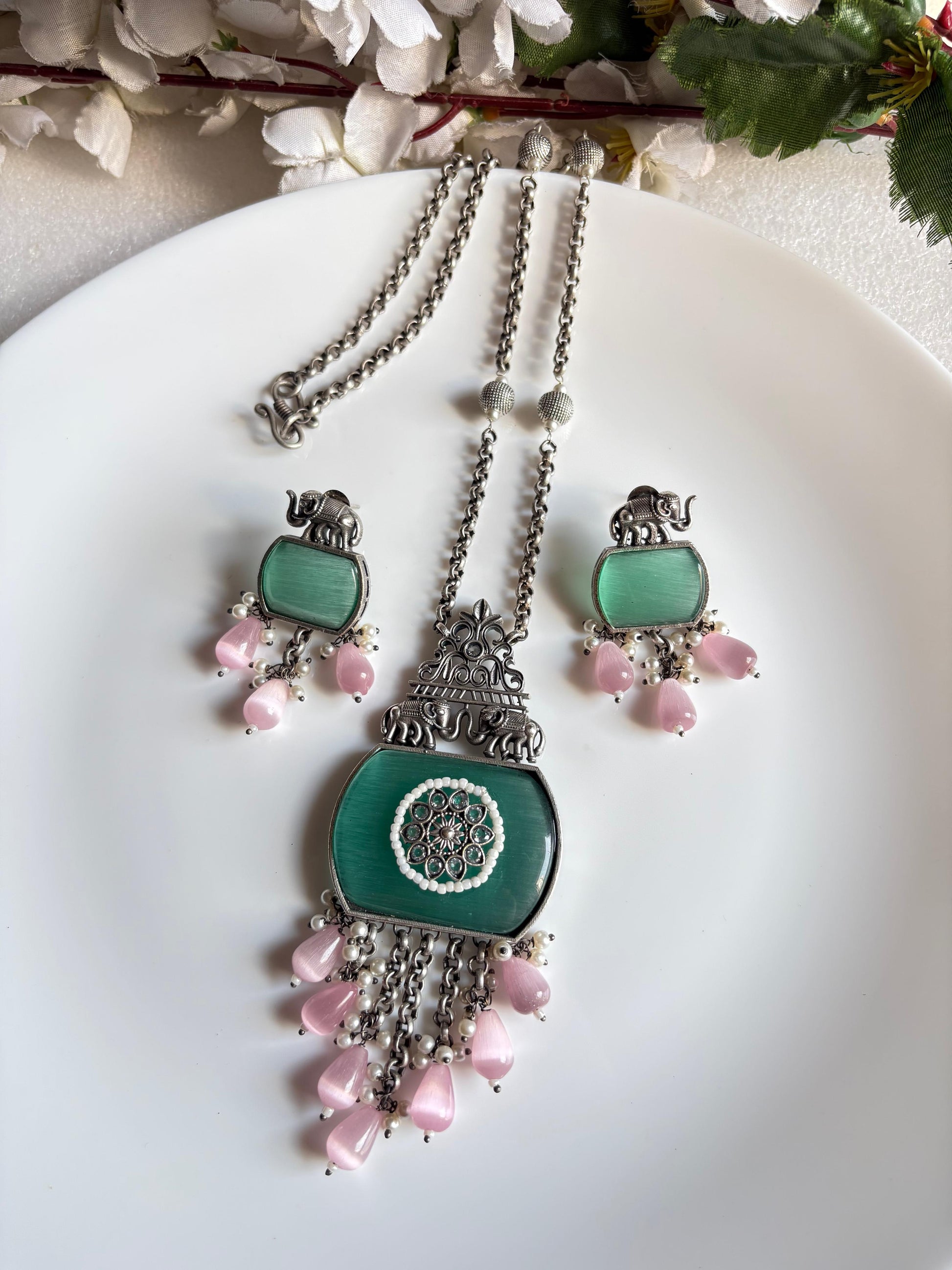 Crystal Stone Long Chain Pendant Multi - Alankrent Luxe