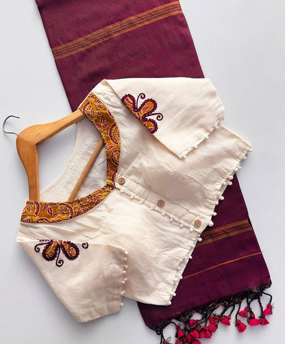 Handloom Khadi Cotton Saree with Appliqué Blouse