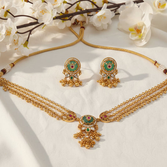 Royal Meenakari Jadtar Necklace Set with Green Pendant & Traditional Earrings | Heritage Indian Jewellery – Alankrent