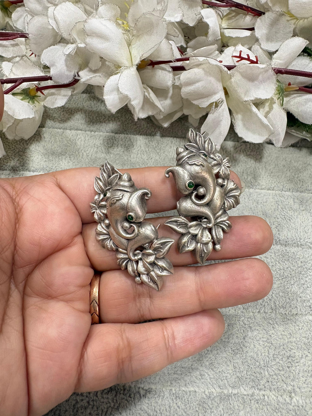Vighnaraj Gajmukhi Ganesha Earcuff Cum Bugadi | Oxidised Silver Look Traditional Jewellery