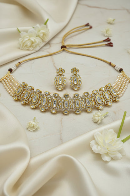 Rajshree Pearl Kundan Necklace Set with Earrings | Premium Traditional Indian Jewellery