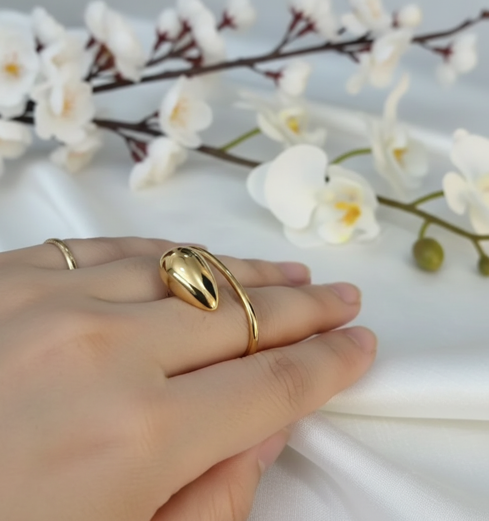 AuraProof Teardrop Ring | Anti-Tarnish 18K Gold Plated Open Ring | Waterproof 316L Stainless Steel