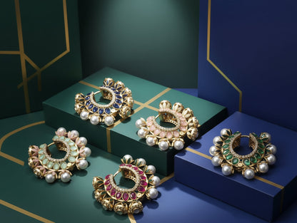 Nayantara Kundan Hoop Earrings | Ruby-Green Meenakari | Luxury Traditional Indian Jhumka Hoop