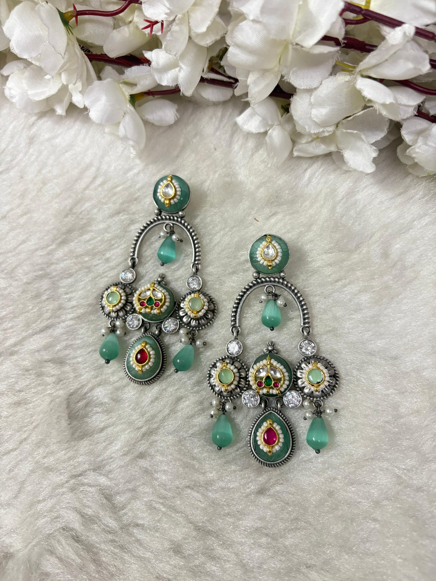 Paneri Pachi Kundan Chandbali Earrings | Brass Base | Premium Pachi Work | Festive & Wedding Jewellery