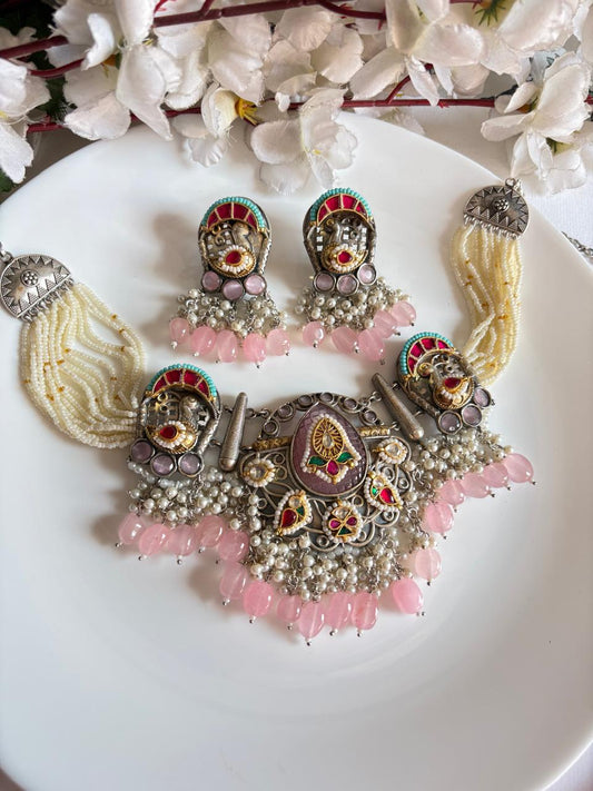 Premium SLA Dual Tone Kundan Necklace Set with Pearls  Bridal Jewellery Collection  Handcrafted Indian Kundan Jewellery | Premium Statement Necklace Set Online by Alankrent