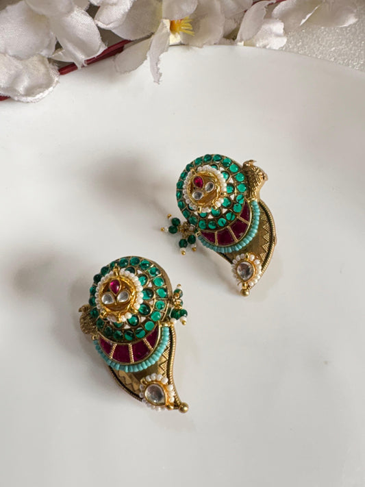 Gold Matt Apala Polish Earrings With Kundan Fusion Traditional Statement Earrings Ready Stock Alankrent Ak Er - Alankrent Luxe