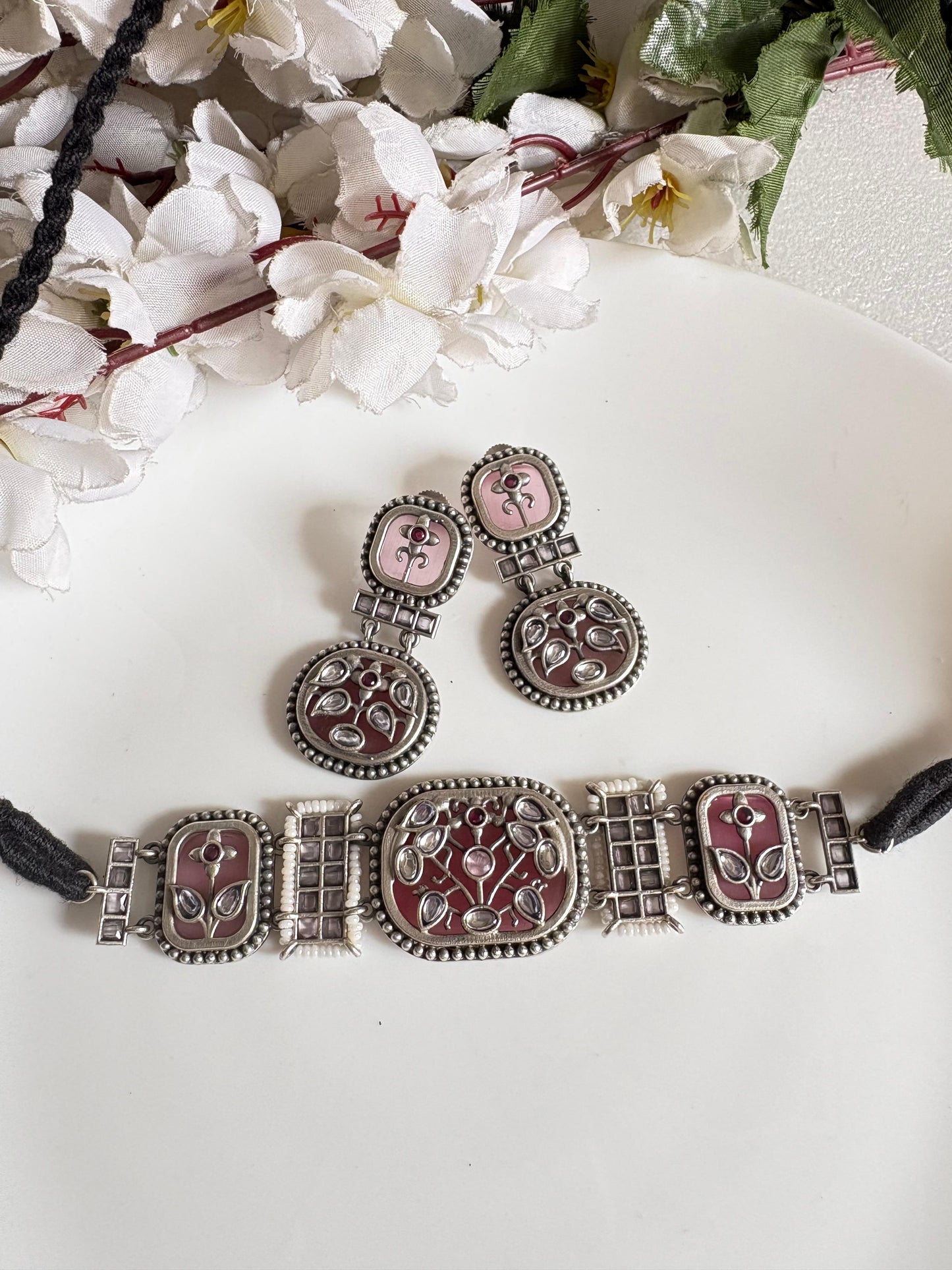 Chandrika Noor Trending Thread Choker Necklace Set with Earrings Online