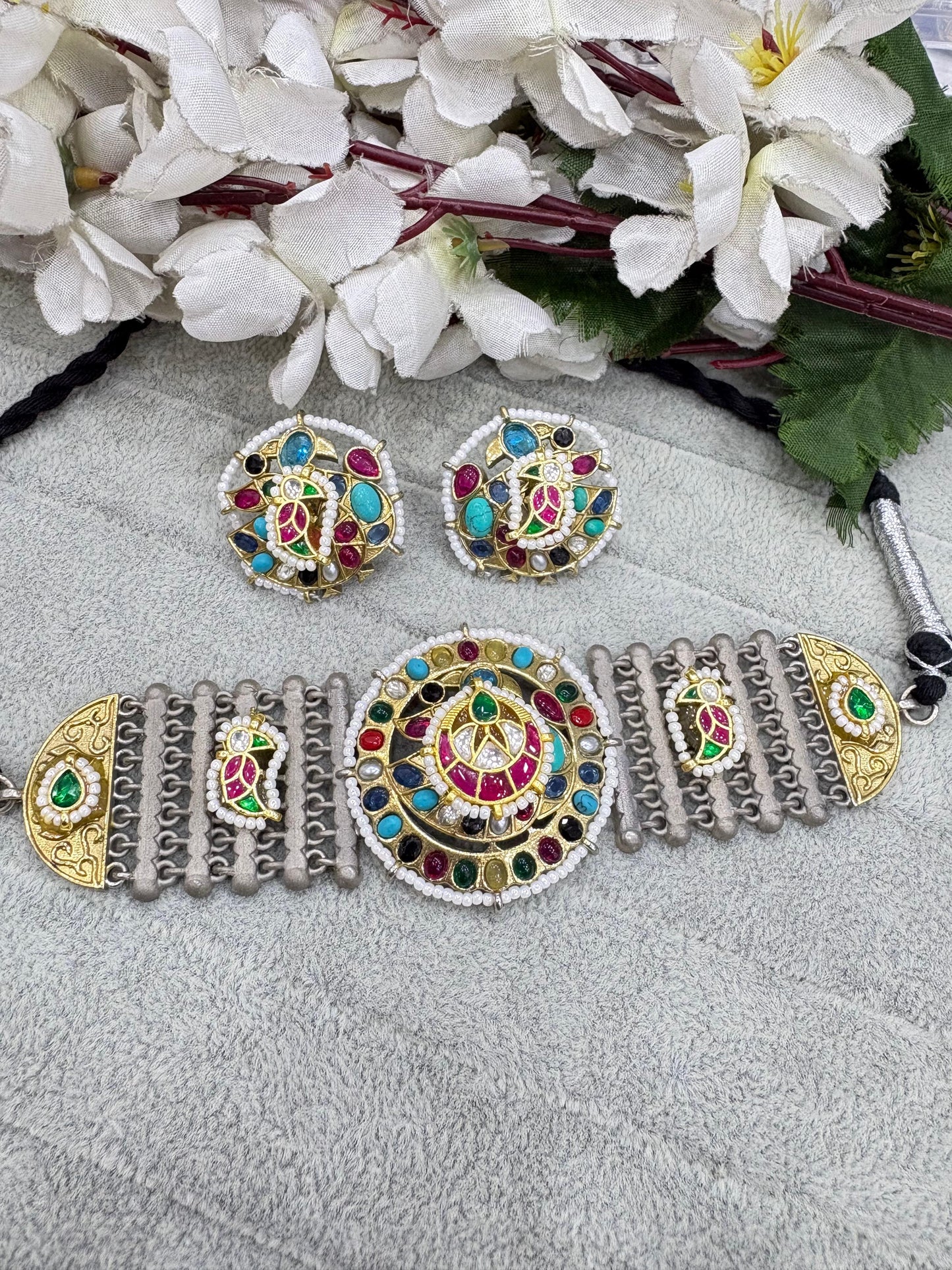 Rangika Dualtone SLA Kundan Fusion Necklace with Earrings | Navratri & Festive Jewellery
