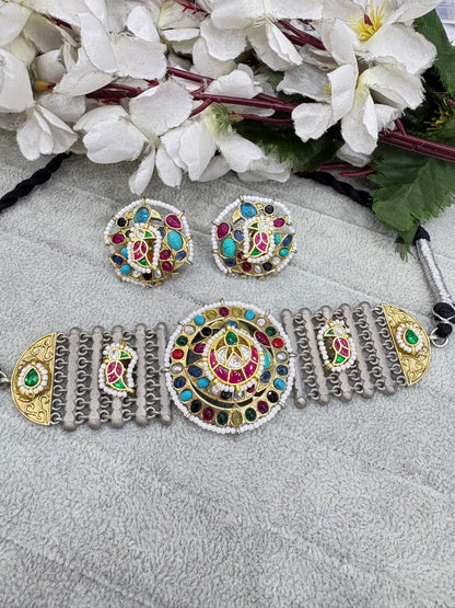 Rangika Dualtone SLA Kundan Fusion Necklace with Earrings | Navratri & Festive Jewellery