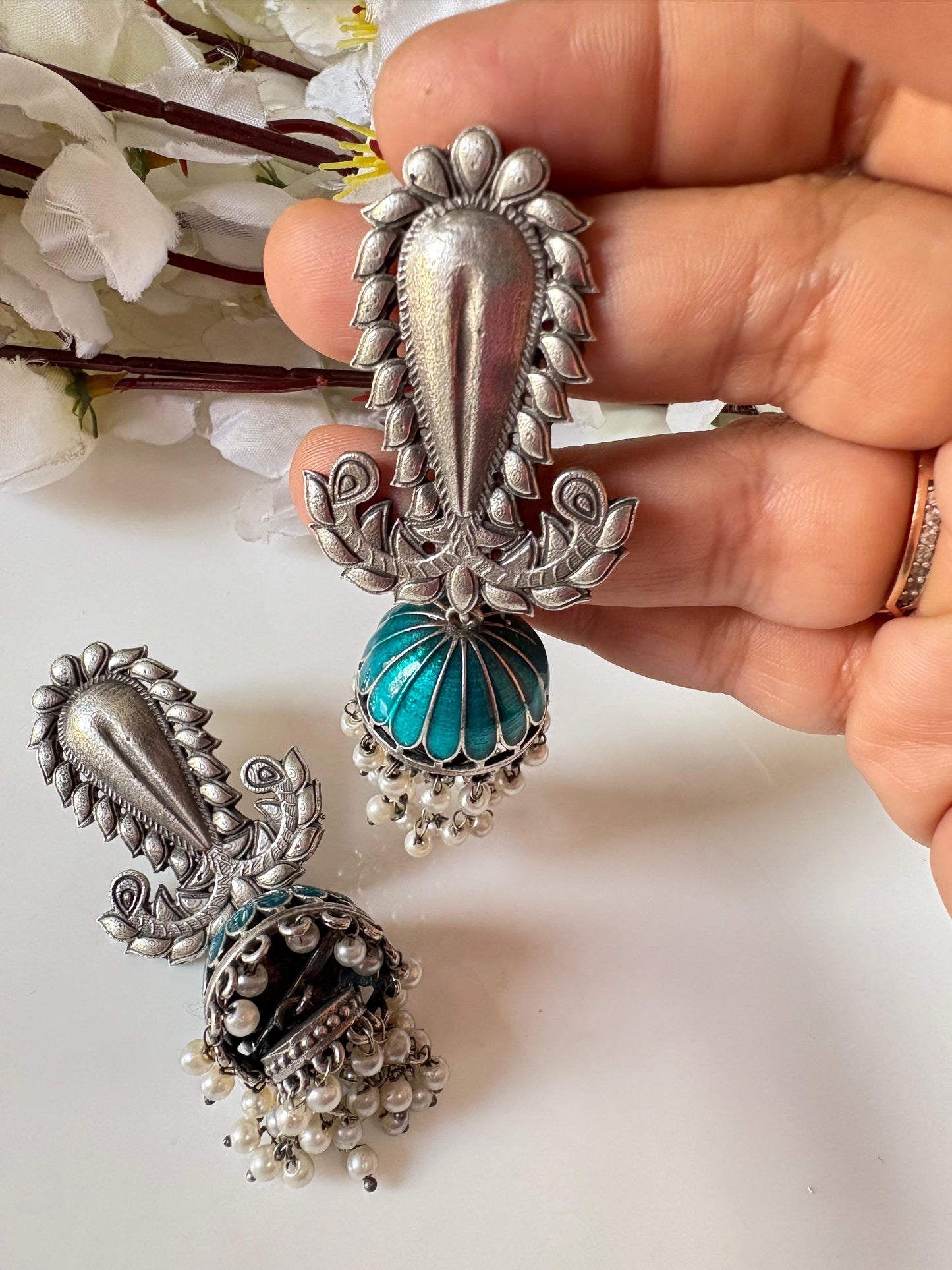 Mayura Meenakari Jhumkas - Handcrafted Ethnic Elegance