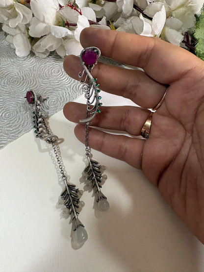 Vine Mist Stone Crystal Long Statement Earrings for Women Online