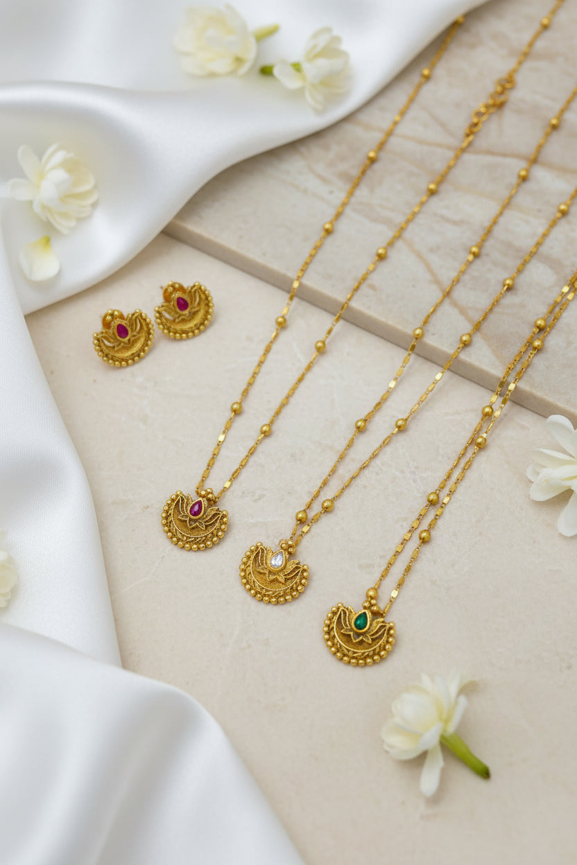 Mayura Peacock Long Necklace Set with Earrings | Traditional Gold Tone Indian Jeqwellery