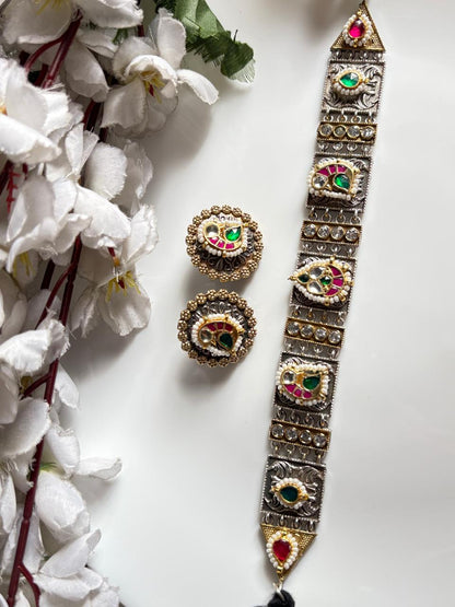 Aarohi Kundan Fusion SLA Necklace Set with Earrings | Navratri and Casual Fusion Jewellery