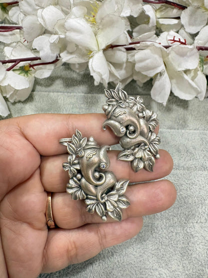 Vighnaraj Gajmukhi Ganesha Earcuff Cum Bugadi | Oxidised Silver Look Traditional Jewellery