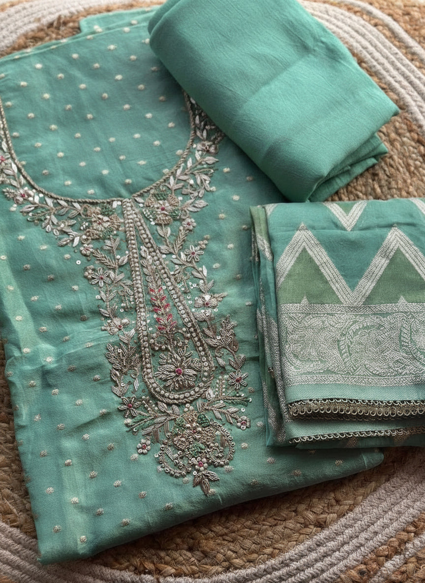 Cosmos Zari Tissue Suit Set | Zardosi & Gota Patti Handwork with Banarasi Dupatta