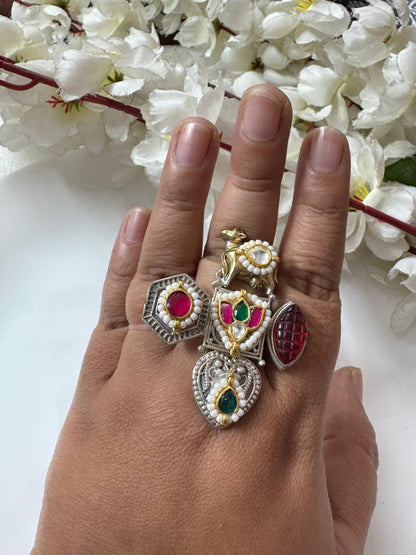 Sacred Nandi Kundan Statement Ring | Temple-Inspired Fusion Jewelry