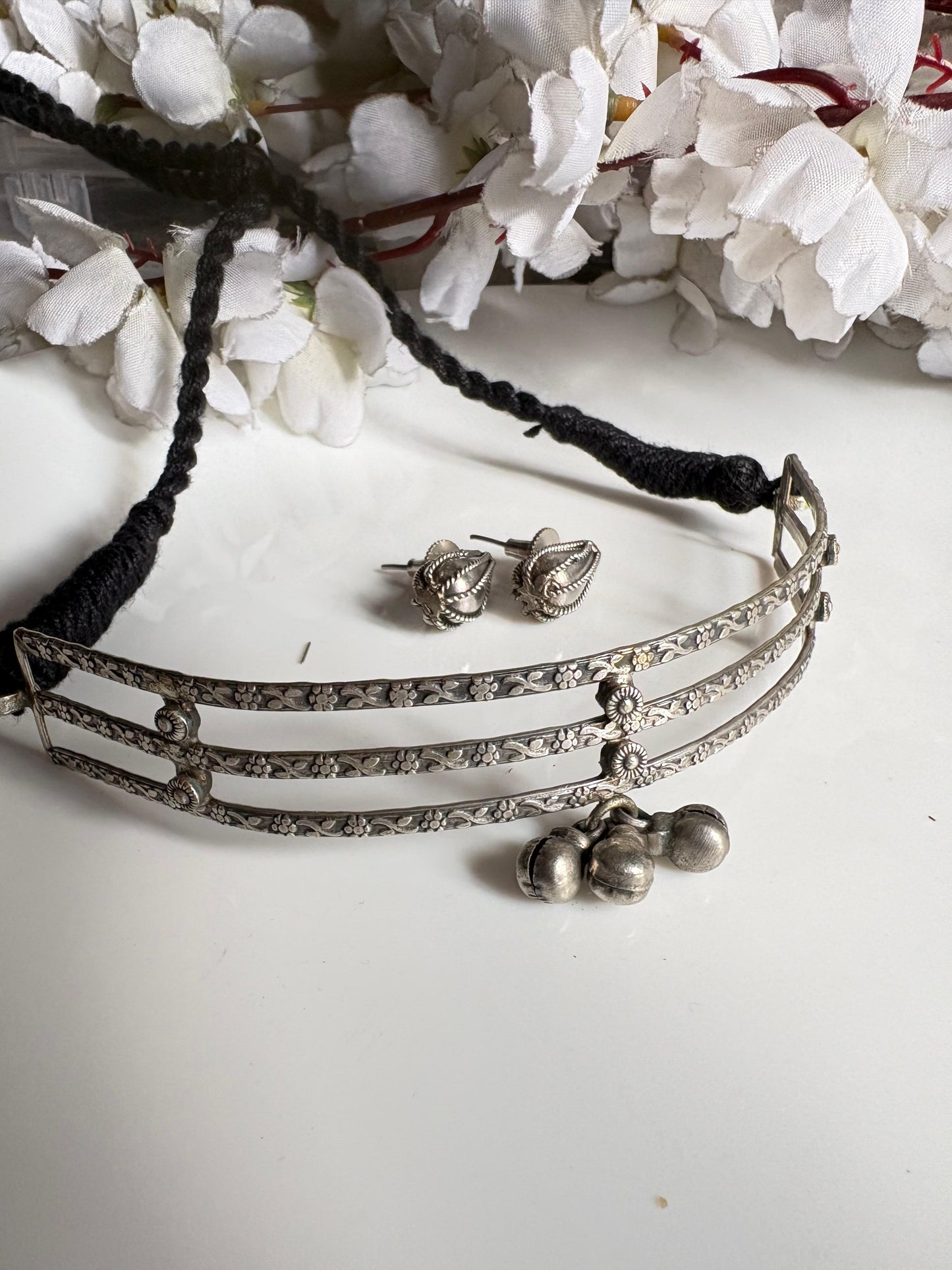 Ragini Antique Silver Layered Ghungroo Choker Necklace | Adjustable Ethnic Statement Necklace