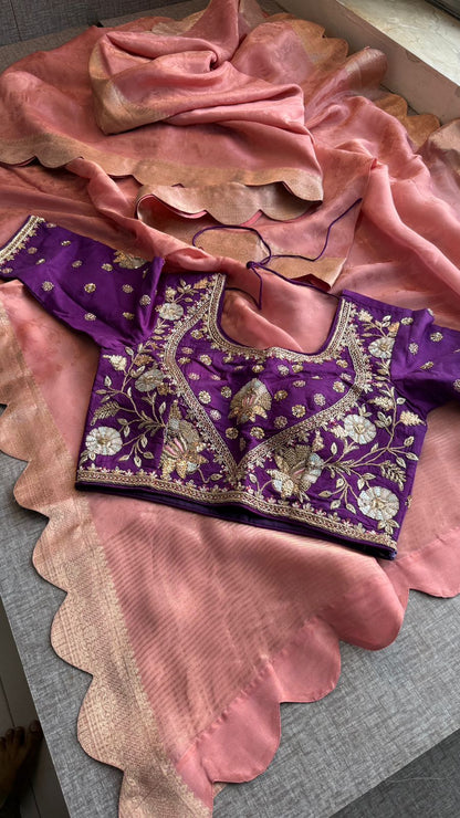 Pure Cosmo Munga Silk Saree with Zardozi & Pearl Work | Luxury Ethnic Wear