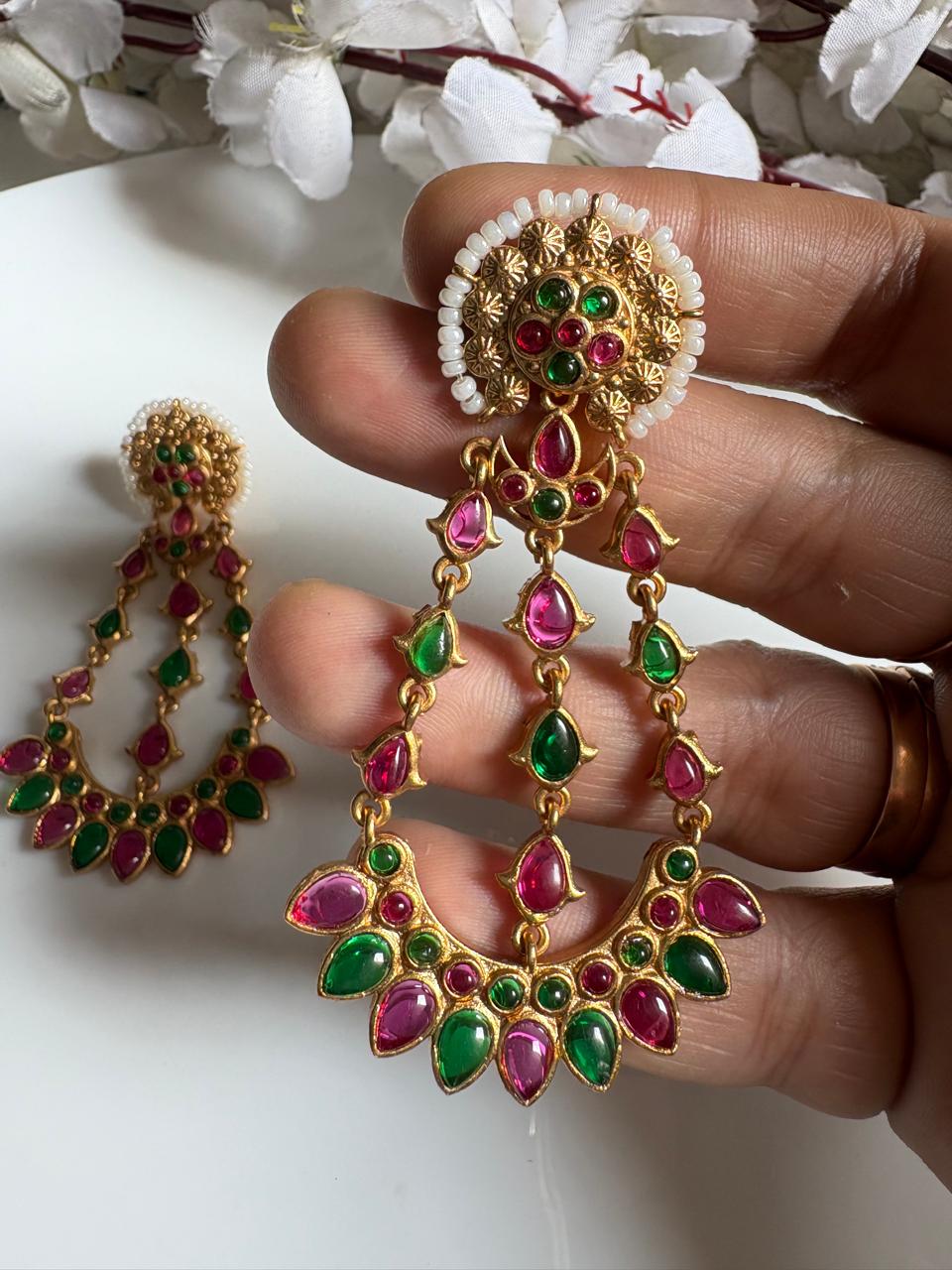 Meenakshi Meena Stone Danglers | Kundan Inspired Statement Earrings
