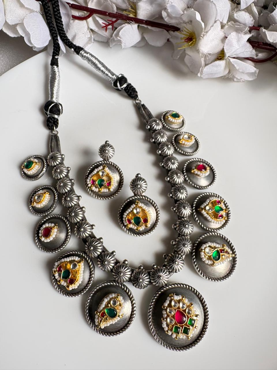 Rajsi Gulnaar Kundan Fusion SLA Coin Necklace Set with Earrings for Women
