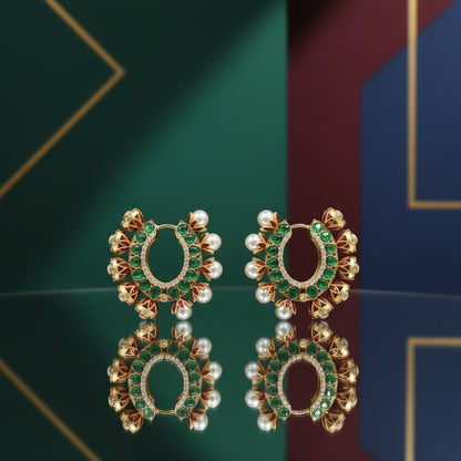 Nayantara Kundan Hoop Earrings | Ruby-Green Meenakari | Luxury Traditional Indian Jhumka Hoop