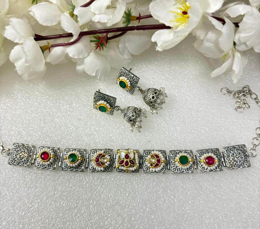 Kundan Choker Necklace with Jhumki Earrings - Budget-Friendly Ready Stock Jewelry Set - Alankrent Luxe