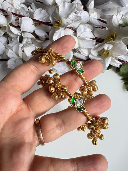 Kamalika Kundan Fusion Ghungroo Bangles | Golden Flexible Adjustable Bangles for Women