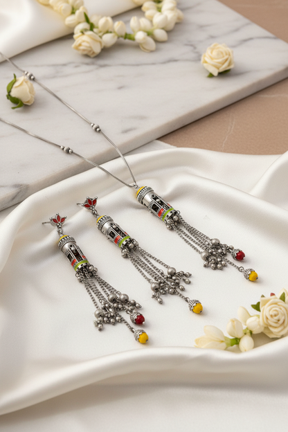 Meherva Noor Premium SLA Long Pendant Necklace Set with Earrings Online