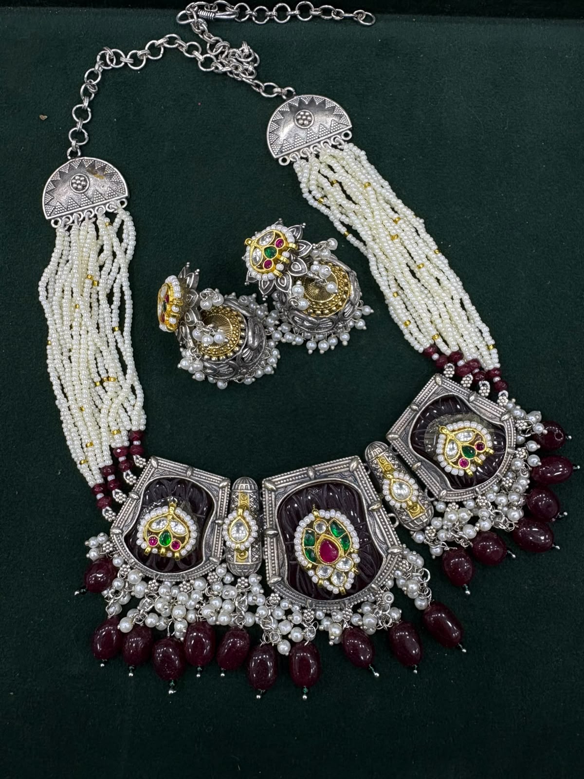 Ratnarekha Premium SLA Dual Tone Stone Necklace Set with Kundan Fusion & Earrings | Heritage Bridal Jewellery