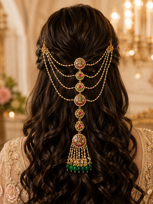 Mayurangana Heritage Pacchi Kundan Sheeshphool Matha Patti | Bridal Head Jewellery for Women